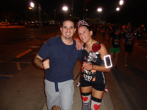 my best friend running along side of me at my Tower of Terror 10-miler