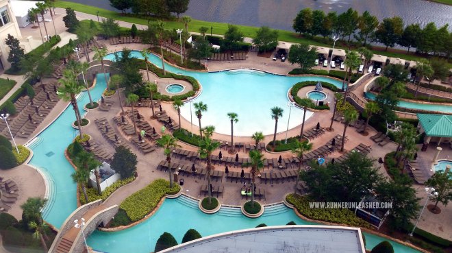 Yes their pool has a water slide and a lazy river. Connects the Hilton Bonnet Creek and Waldorf Astoria Orlando