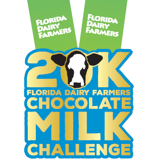 The finisher medal for Florida Dairy Farmers 20K Chocolate milk challenge.